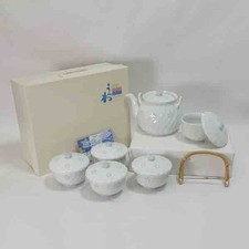 Japanese Arita Ware Hotaru Firefly Teapot & 5 Lidded Yunomi Teacups w/ Box