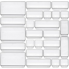25 Piece Clear Drawer Organizer Set, 4 Sizes Bathroom Vanity Organizer Trays ...