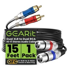 Dual 2 XLR Female to Dual 2 RCA Male Cable (15ft) 2-XLR to 2-RCA Female to Ma...