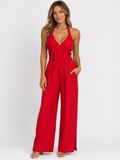 Lost Wander Bright Orange Halter Jumpsuit