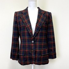 Vintage Lauren Ralph Lauren Plaid Wool Blazer Navy Red Green Size 12 USA