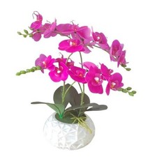 Real Touch Artificial Orchid with 3D Printed Vase, 20 Inches Silk Deep Purple