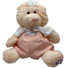 Vintage 1986 Fisher Price 16 inch Puffalump Bear Cub 8006 Peach Romper Plush Toy