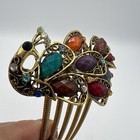 Peacock beads & Rhinestones Hair Comb multi color & AB gold tone