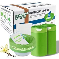 50 Pack Commode Liners with Super Absorbent Pads, Universal Fit All Standard