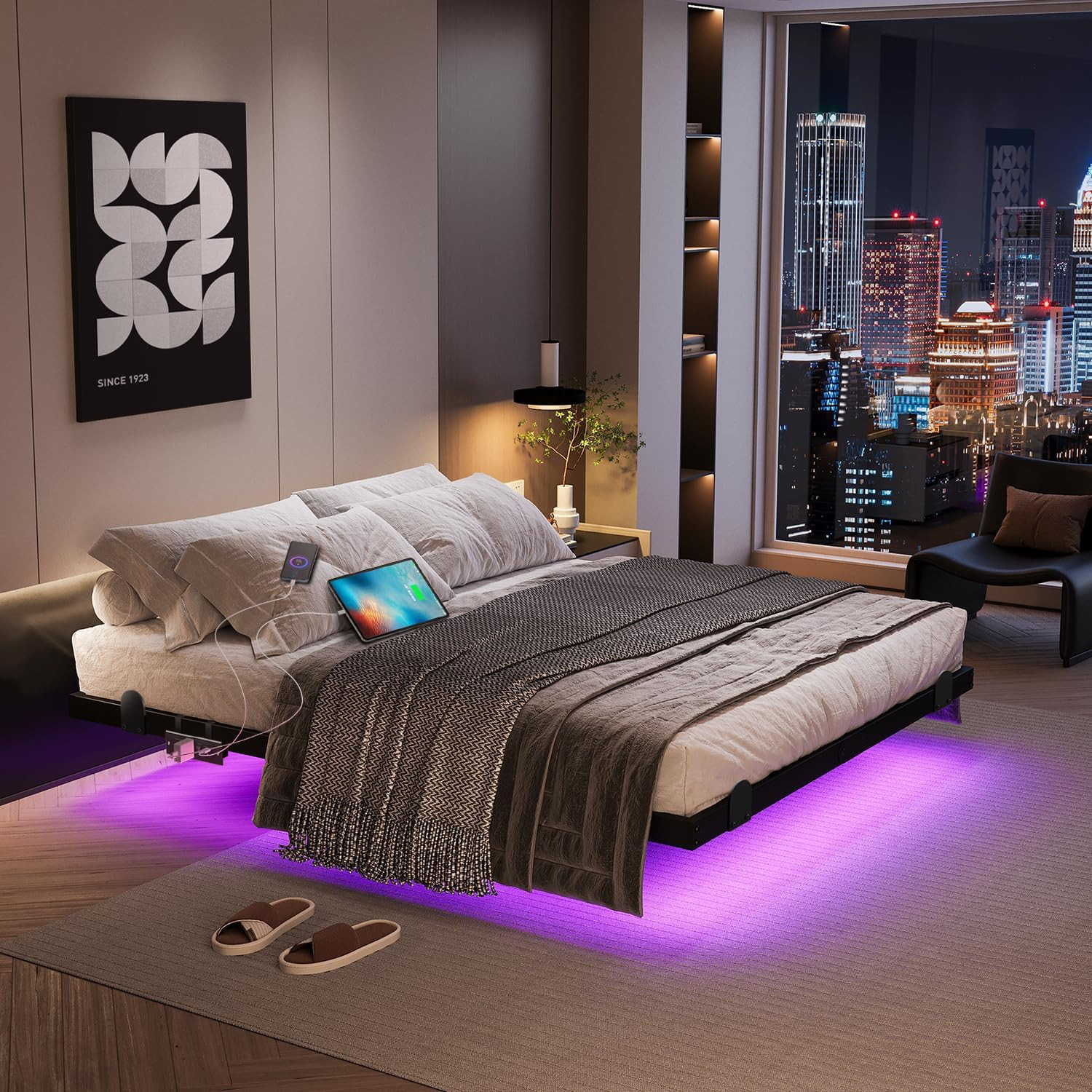 With Led Lights And Charging Station, 14 Inch King Size Floa