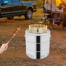 Portable Stainless Steel Smokeless Barbecue Charcoal Barrel Grill w/ 30 Skewers