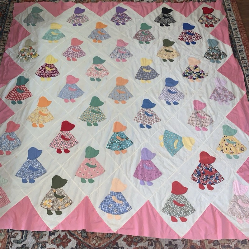 Vintage Handmade Dutch Girl Quilt Top 78” x 75”
