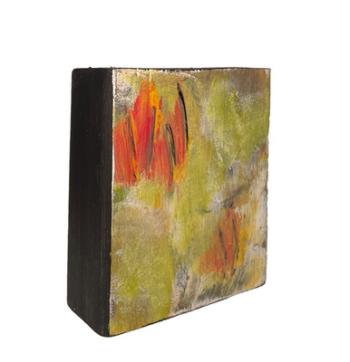 Mary Myers Original Art Block Fiery Autumn Abstract Reclaimed Wood
