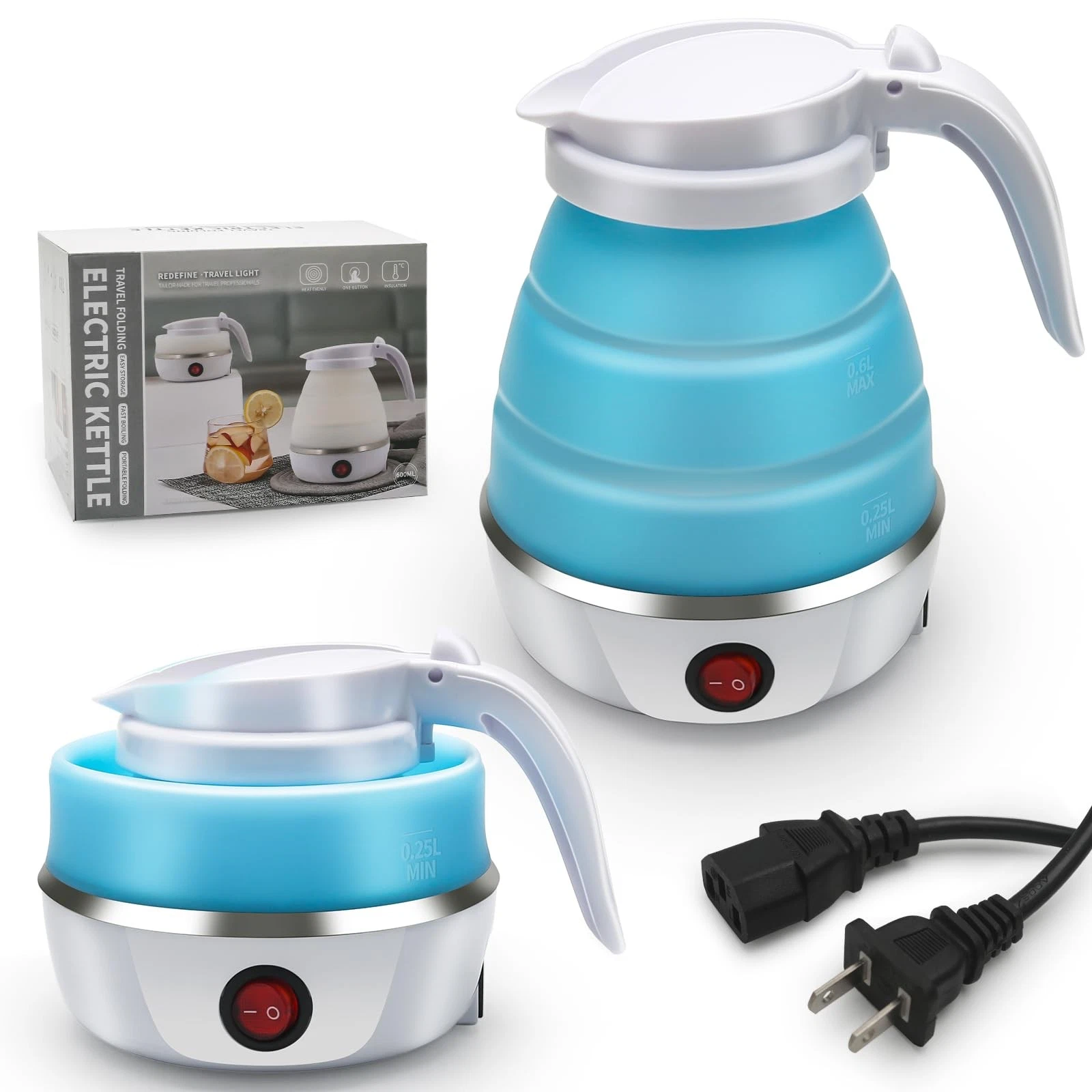 Travel Kettle Electric Small Foldable Portable Kettle,Silicone Collapsible He...