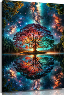 Tree of Life Canvas Wall Art Starry Sky Reflection Pictures Wall Decor Modern Ab