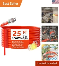 Heavy Duty 25ft Outdoor Extension Cord - Waterproof, Lighted, Cold-Resistant