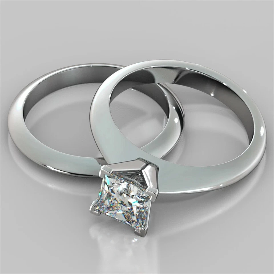 Lab-Created Princess Cut 1.35 Ct Diamond Wedding Ring Set 14K White Gold Finish - Image 4 of 4