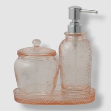 Lavender and Sage Pink Blush Glass 3-Pc. Bathroom Accessory Set