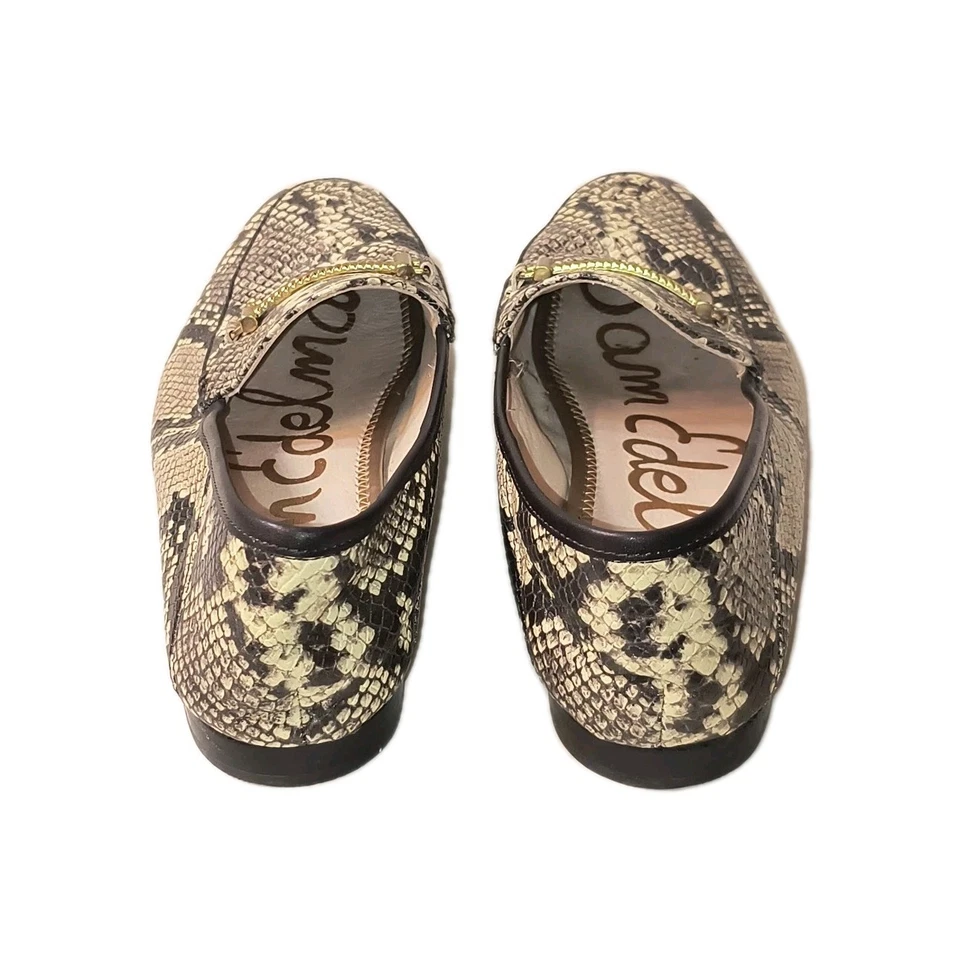 Mocasines Sam Edelman LIOR 9M Estampado Piel de Serpiente Dorado Cremallera Ribete Plano Gamuza Foto 3 de 4