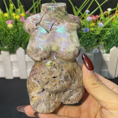 1.1LB 4.7'' Natural Aura Lady Body Carving Crystal Quartz Decor Figurine Gift