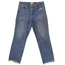Nicole Miller Soho High Rise Slim Straight Jeans Blue Distressed Raw Hem Size 12