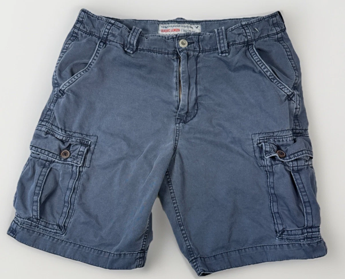 American Eagle Cargo Shorts Men's 30 Blue Cotton Utility Pockets Classic Length