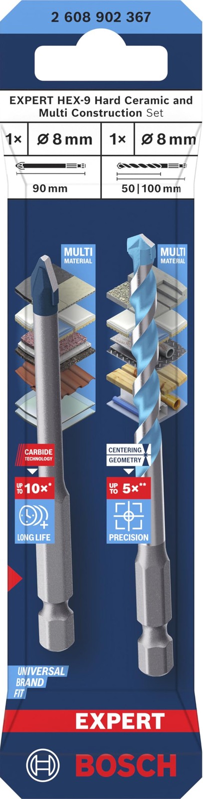 Bosch 2x Set di punte EXPERT HEX-9 Hard Ceramic e Multi Construction (per P h5mU - 2