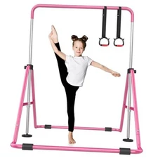 Foldable Gymnastics Bar, 5-Height Adjustable Gymnastic Bars for Kids at Pink