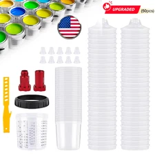 50 Pack PPS CUPS Disposable Paint Spray Gun Cup Liners and Lid System (125 Mic)