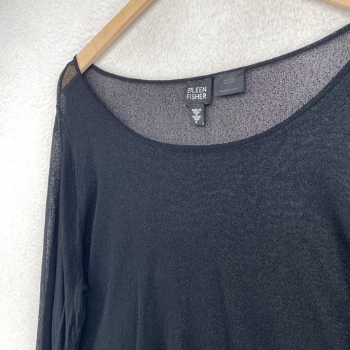 EILEEN FISHER Sweater L Viscose Crepe Sheer Cropped Top Pullover Black - Picture 2 of 10