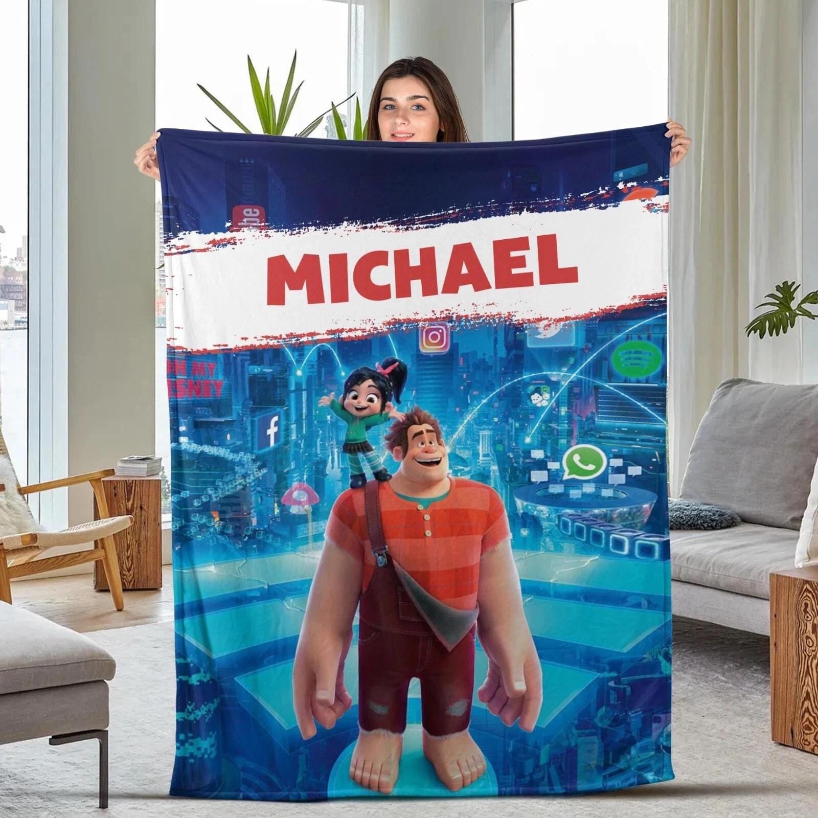 Custom Name Blanket Disney Wreck-it Ralph Blanket, Personalized Fleece Blanket