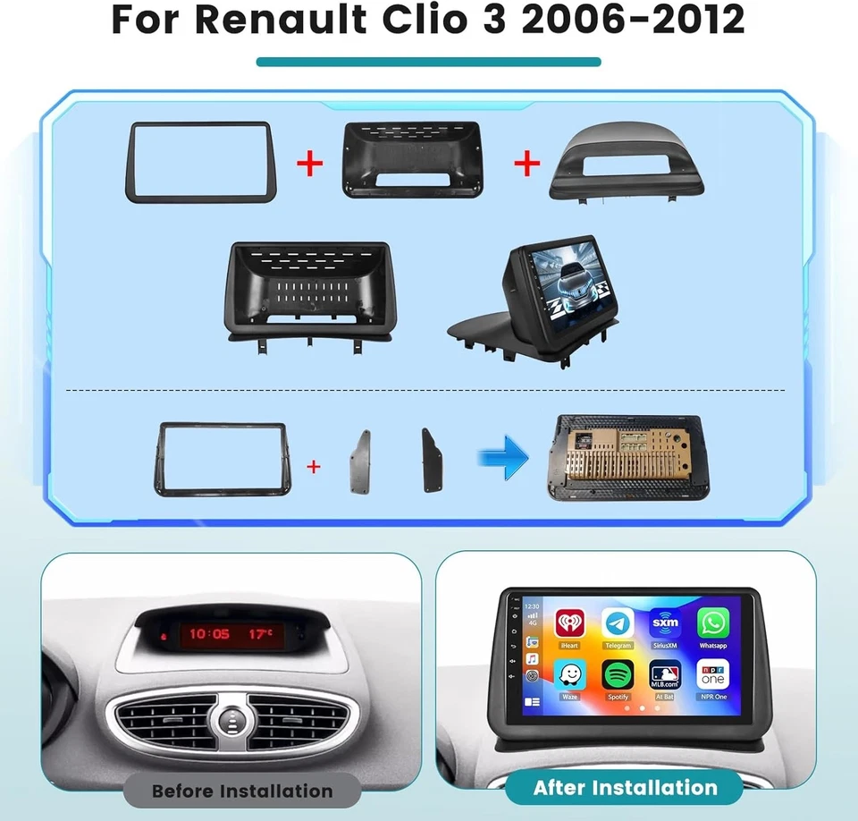 Autoradio per Renault Clio 3 2005-2014 2G+64G Android 15 - Immagine 2 di 3