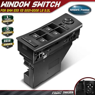 Power Window Switch LH for BMW E53 X5 01-06 W/o Auto Dimming Mirrors 61316962505