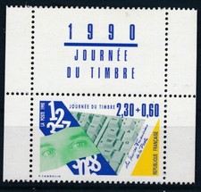 Timbre France   2640** AVEC VIGNETTE DU CARNET JOURNEE DU TIMBRE 1990