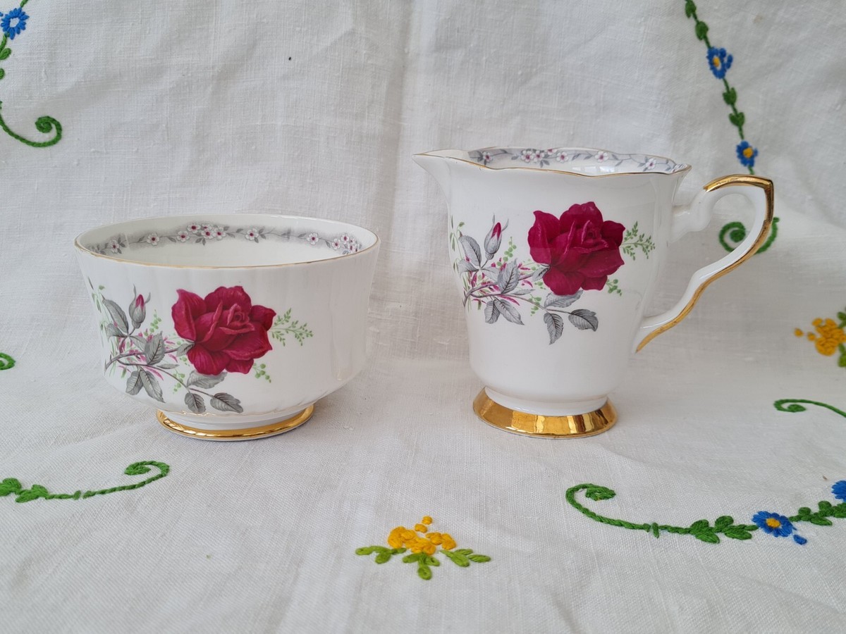Vintage ROYAL STAFFORD Bone China ROSES TO REMEMBER Milk Jug And Sugar Bowl 