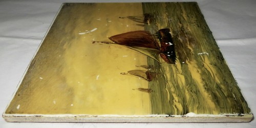 genuine antique J Wynstra 1880 PAINTING on TILE Germany Fishing Boat Handpainted - Picture 7 of 12