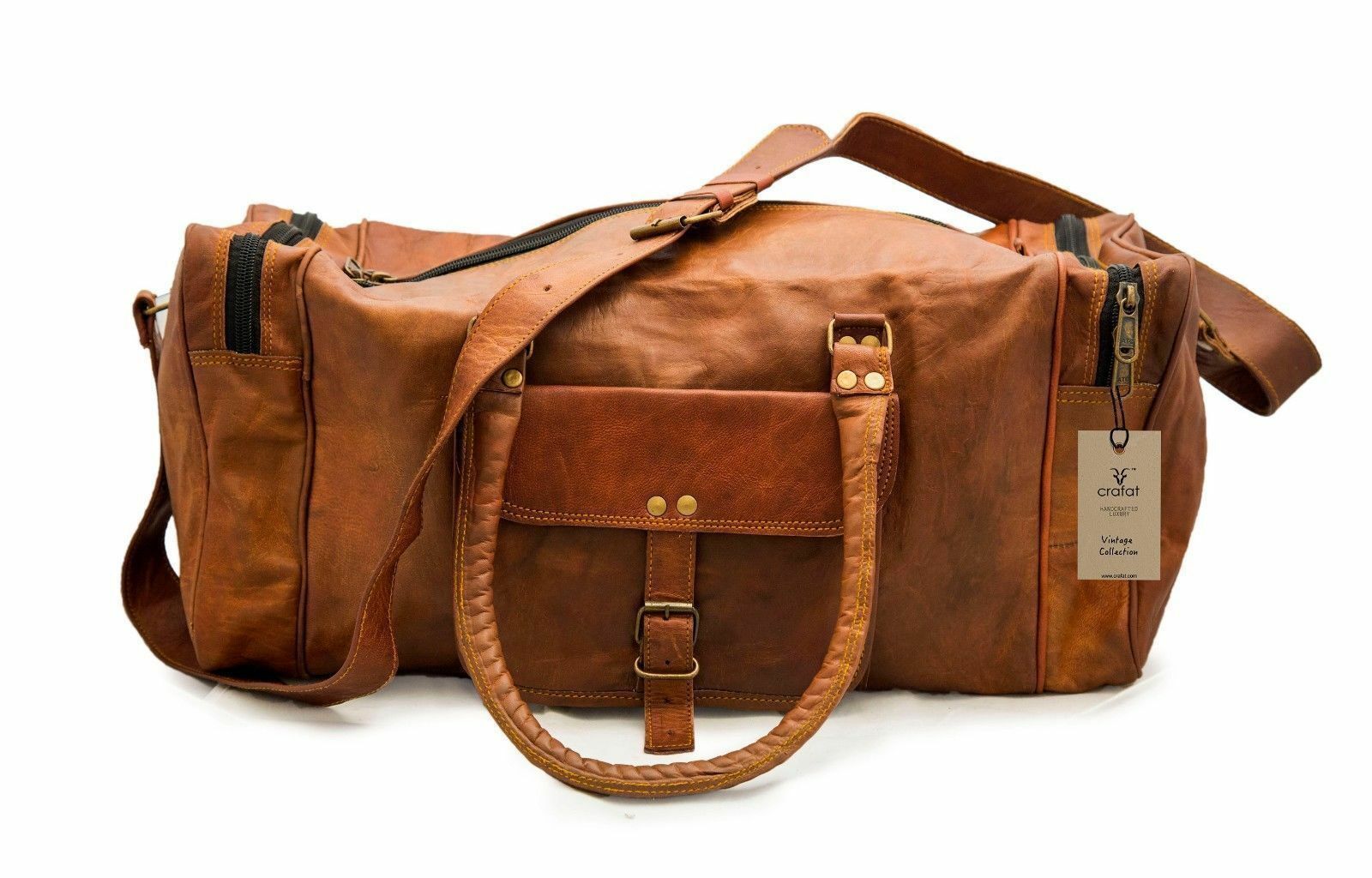 Vintage Brown Leather Duffel Bag for Men Retro Travel Gym Overnight Luggage