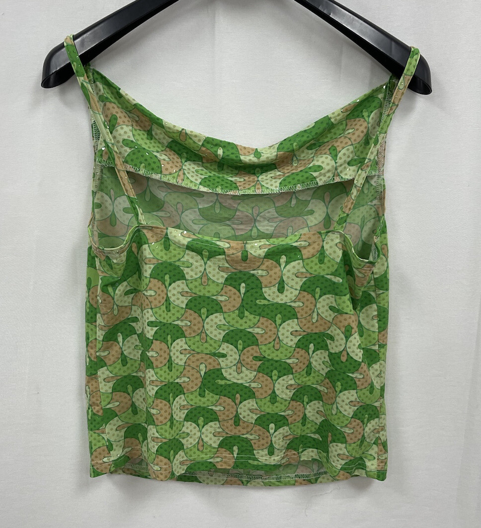 Y2K RUE 21 Cowl Neck Camisole Crop Top in Green Pattern Womens size Medium image 5