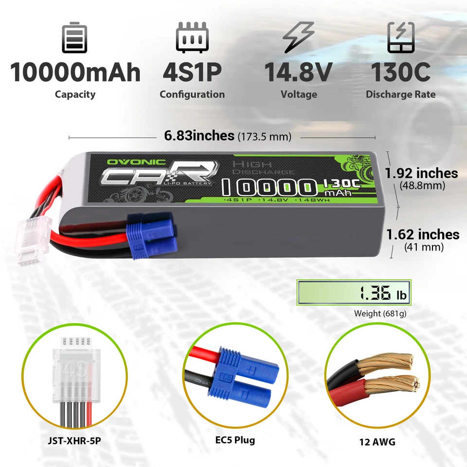 2x Ovonic 14.8V 130C 4S 10000mAh Lipo Batería EC5 con Probador de Voltaje Lipo 1-8S Foto 3 de 4
