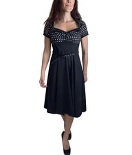 60s Vintage Retro Polka Dot Flare Party Dress Two-Tone High Waist Black Dress