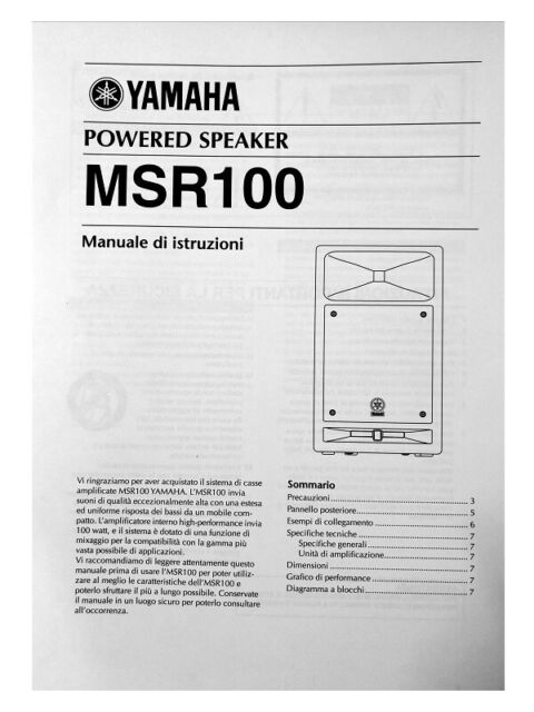 Handbuch Von Bildung Yamaha Powered Lautsprecher MSR100 IN Italienisch