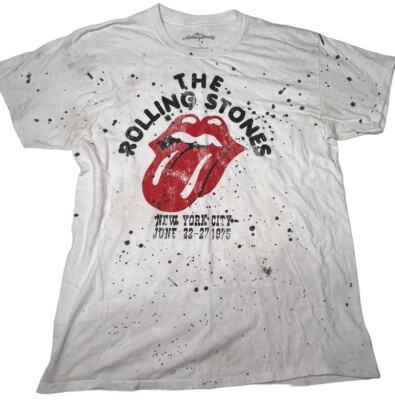 Rolling Stones T Shirt Large White Mick Jagger Rock Music Band Blues Concert
