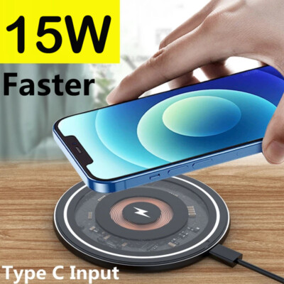15W  Wireless Fast Charger Transparent Pad Dock For iPhone 14 Samsung Google