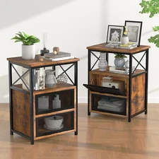 VECELO Nightstand Metal Wood Drawers End Table Bedside Table Bedroom Storage