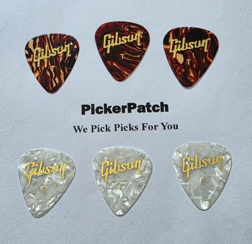 GIBSON THIN White Pearloid - Tortoise Brown Guitar Picks 6 picks 3 of Each #42