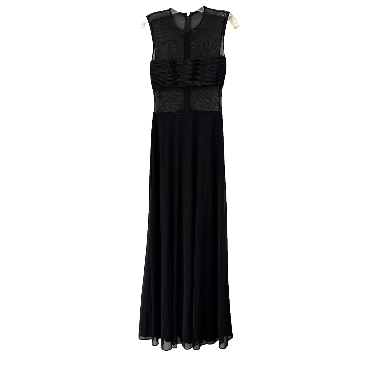 Tadashi Black Evening Dress 8 Mesh Satin Band Chiffon Overlay Front Slit $368 | eBay Tadashi Black Evening Dress 8 Mesh Satin Band Chiffon Overlay Front Slit $368 | eBay