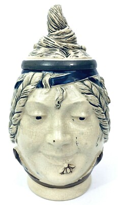 J.W. Remy Antique German Character Beer Stein 766 .5L JWR Woman with Flower Gift