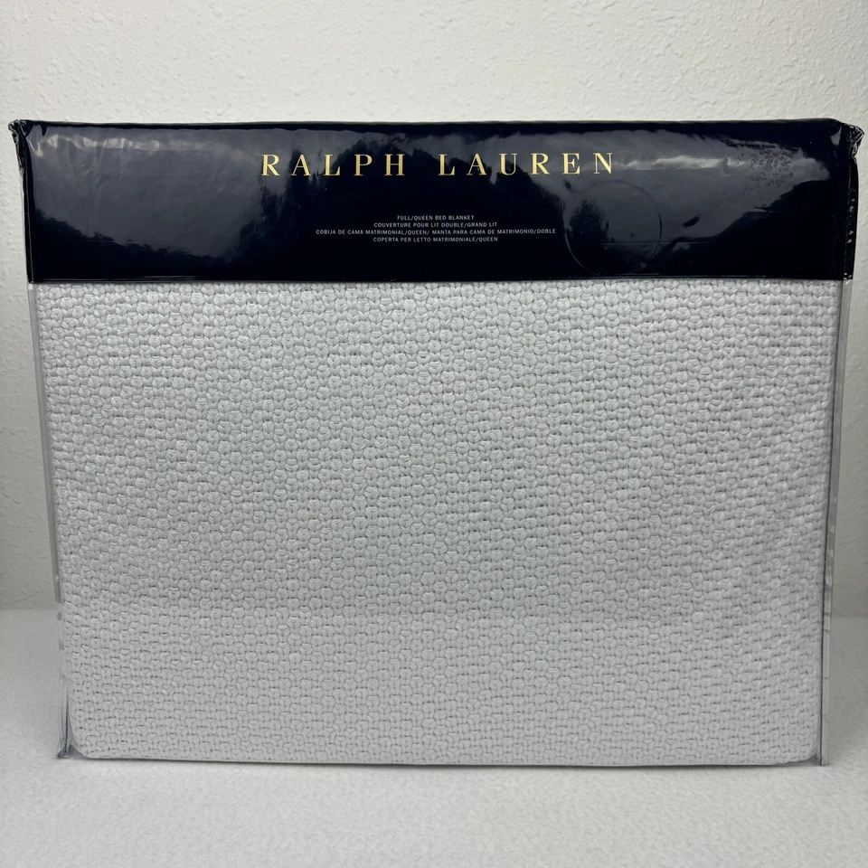Ralph Lauren FULL QUEEN Tejido Ariel Blanco Brillante Algodón Manta Punto Tejido Foto 3 de 4