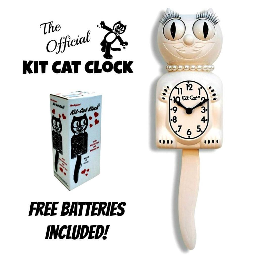 WHITE LADY KIT CAT CLOCK 15.5