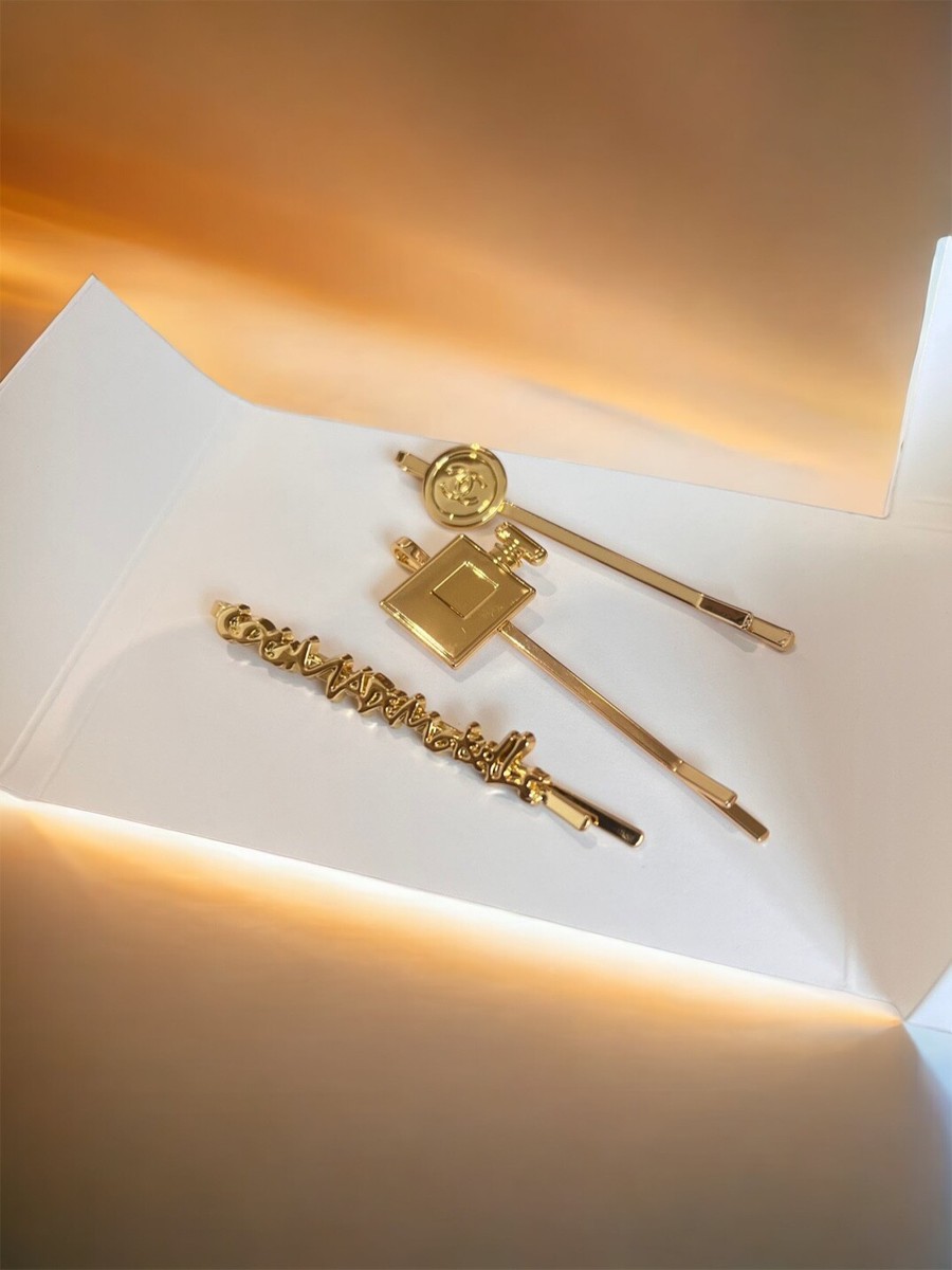 Brand New Chanel Beauty Coco Mademoiselle Gold Hair Clips 