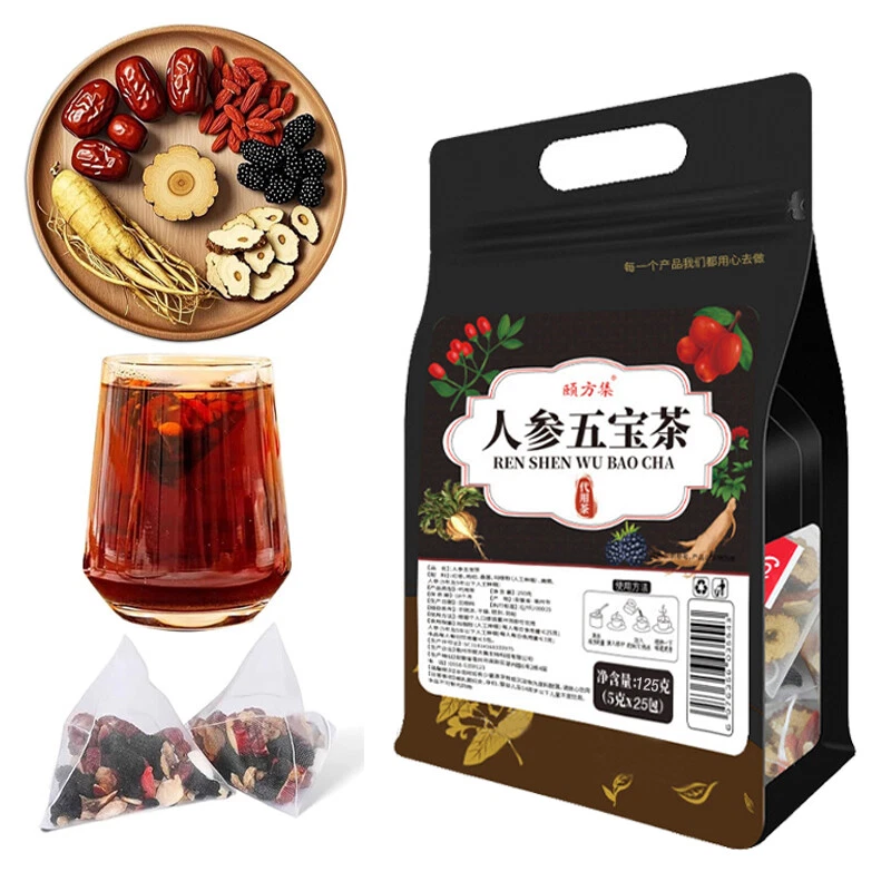 25 piezas Ginseng seis tesoros té, té de riñón, té de hígado, fecha roja salud renal Foto 3 de 4