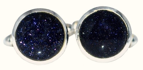 Natural Blue Sunstone Gemstone 925 Sterling Silver Cufflinks For Men's Gift - Picture 7 of 8