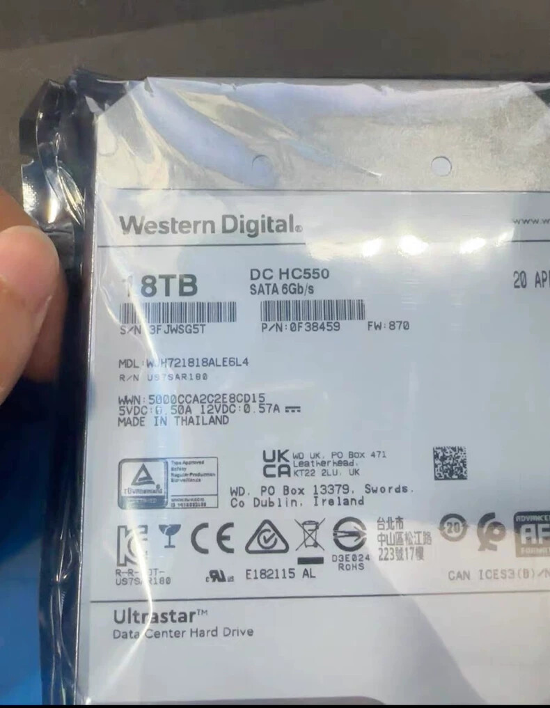 Western Digital 0F38459 DC HC550 容量18TB 18TB Ultrastar DC HC550 | Western Digital
