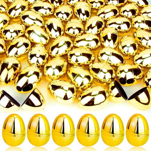 18Pcs Easter Eggs Bulk, 2.3" Fillable Shiny Golden Metallic Plastic Easter Eggs